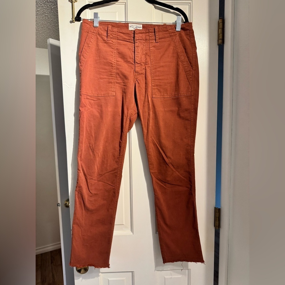 Nili Lotan Jenna Pants Frayed Hem Crop Ankle Cargo Size 6 Orange Terracotta EUC - Picture 3 of 8